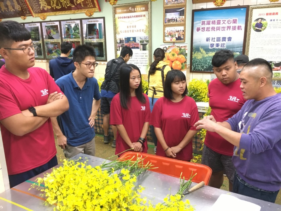 學員在文心蘭切花包裝場實習切花採後貯運保鮮技術。(特派員孫崇文翻攝)