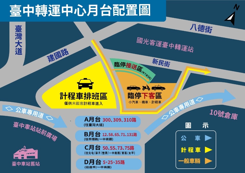 台中市政府交通局規劃12條熱門公車路線進駐台中轉運中心。(記者張越安翻攝)