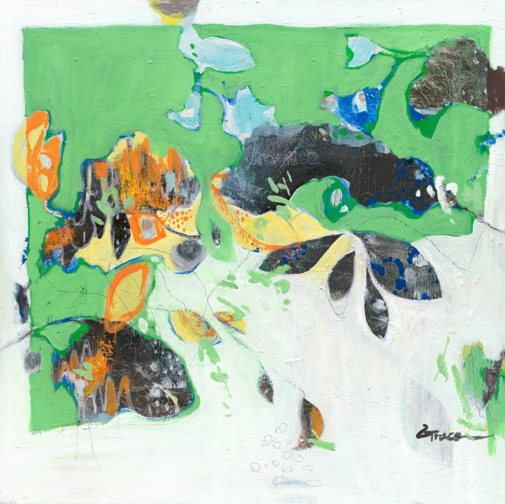 胡美華透過抽象的自然山水畫，反觀自己的內心世界。(記者白信東翻攝)