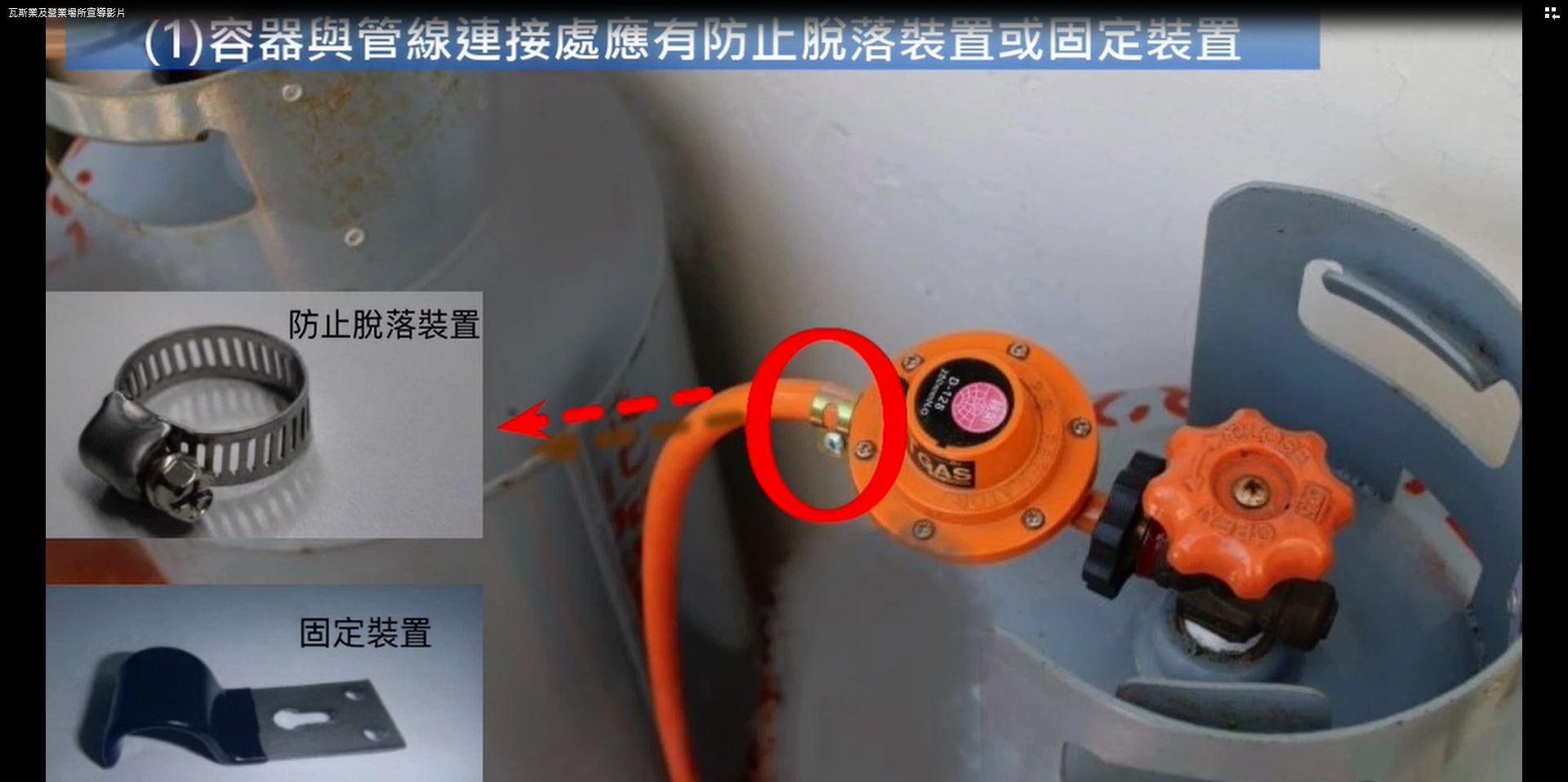 容器與管線連接處應有防止脫落裝置或固定裝置。(記者陳信宏翻攝)