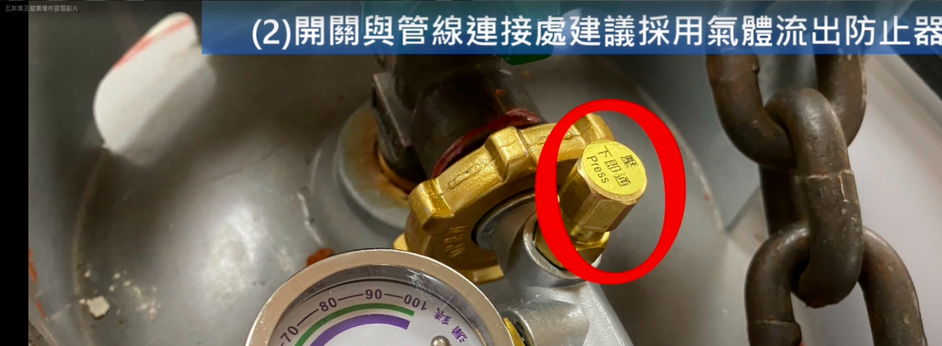 容器閥與管線間應採用氣體流出防止器。(記者陳信宏翻攝)