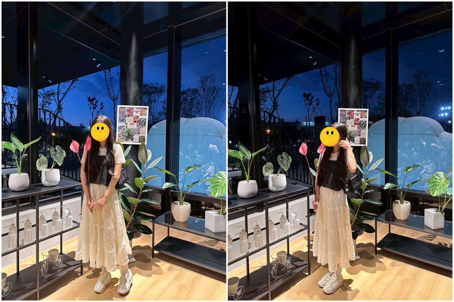 買花休閒風，黑白經典配色展現優雅簡約感。圖/讀者提供、鄭欣宜後製