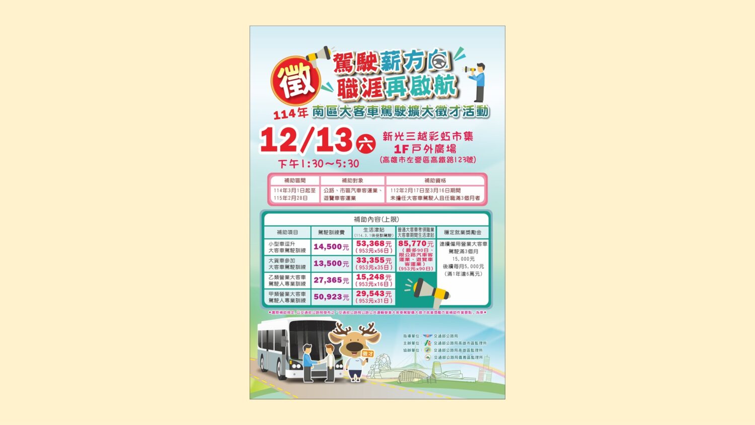 大客車駕駛擴大徵才在高雄   高雄市區監理所12/13等你加入