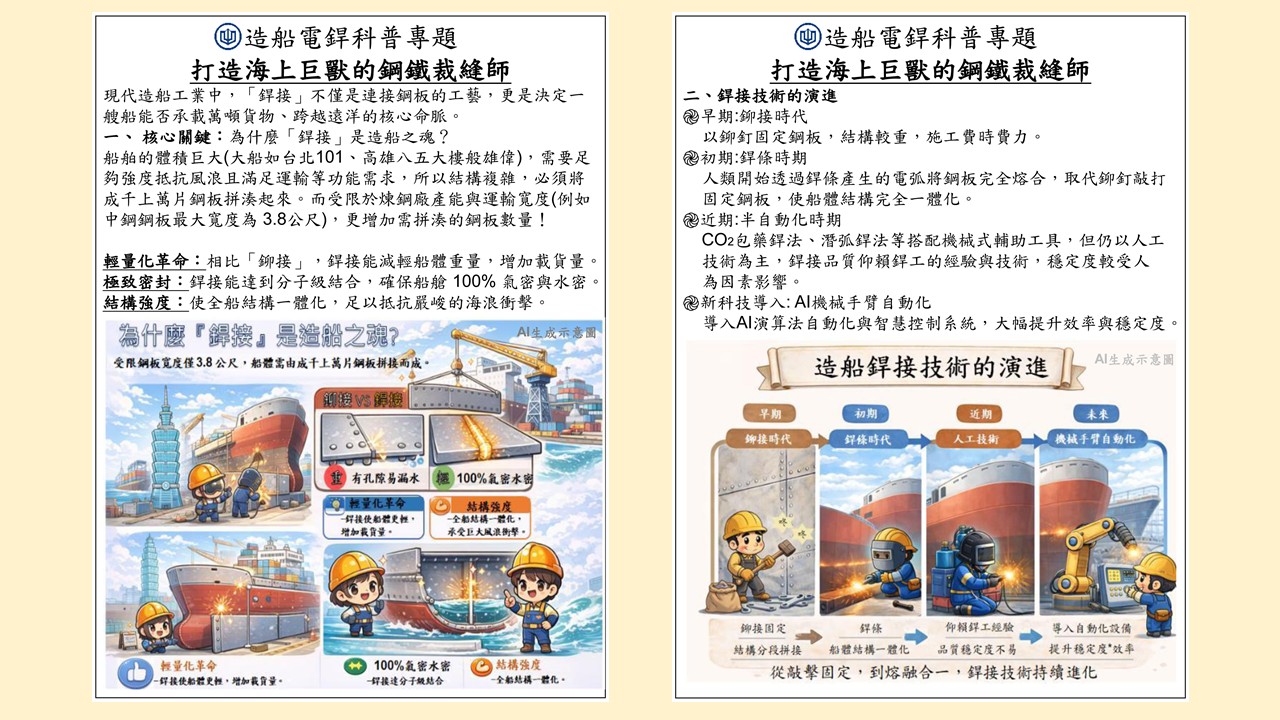 台船公司造船電銲科普  揭海上巨獸鋼鐵裁縫師