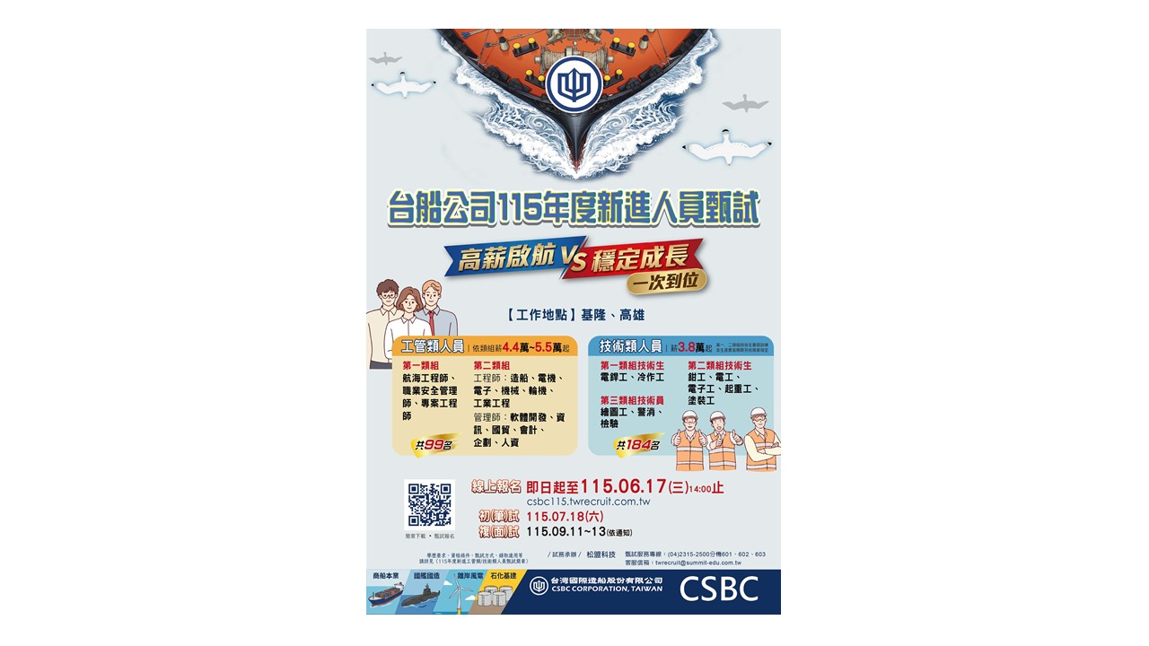國艦國造推升人才戰　台船釋283職缺邀青年卡位未來