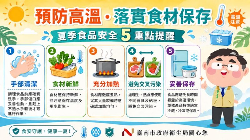 南市衛生局提醒業者落實保存、加熱與衛生管理