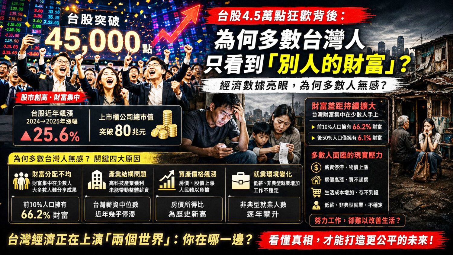 台股狂飆台灣兩種平行世界？ 為何未能照亮每一個台灣人？